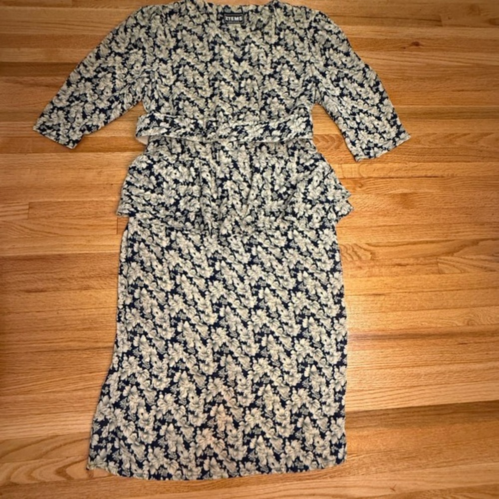 Vintage Items Made in‎ USA Floral Dress Peplum Midi 80s Style